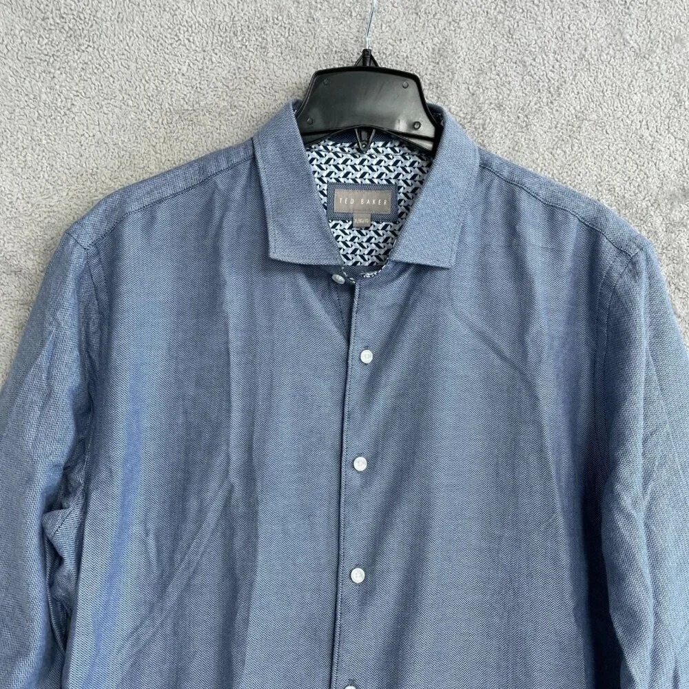Ted Baker Men's XL Blue Long Sleeve Button-Up Shirt Pattern  G1887